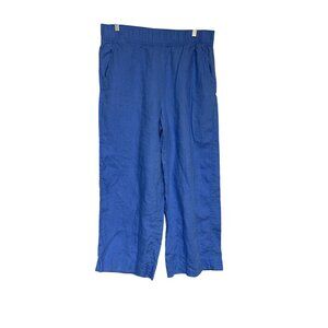 Linen Lounge Pants Elastic Waist Blue Relaxed Fit Womens M